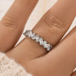 S925 1.8Ct Half Round Cut & Emerald Cut Wedding Band In Sterling Silver