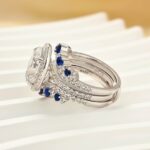 S925 Enhancer Wedding Set 4.0Ct Halo Oval Cut Engagement Ring with Blue & White Stone Wedding Band - Image 4
