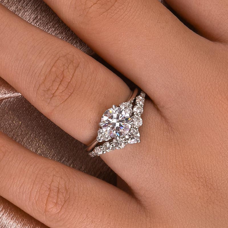 DSC-5018-2 S925 Maxine Classic Moissanite 1.2 CT Round Cut Wedding Ring Set With Curved Design Wedding Band - Image 1