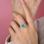 S925 Exquisite Halo Cushion Cut Cyan Blue Engagement Ring In Sterling Silver - Image 2