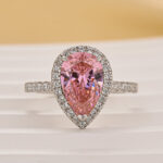 S925 Classic 2.2 Carat Pink Pear Cut Halo Engagement Ring for Her - Image 3