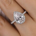 S925 Classic 2.2 Carat Simulated Diamond Pear Cut Halo Engagement Ring for Her