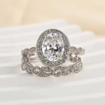 S925 Vintage Art Deco Oval Cut Women's Wedding Ring Set In Sterling Silver - Image 4
