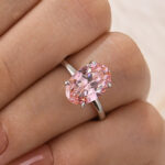 S925 Classic Pink 4.0Ct Solitaire Oval Cut Hidden Halo Engagement Ring In Sterling Silver