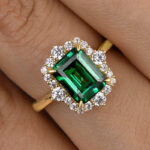 S925 Yellow Gold Halo Emerald Cut Engagement Ring In Sterling Silver - Image 2