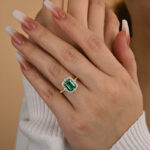 S925 Yellow Gold Halo Emerald Cut Engagement Ring In Sterling Silver - Image 4