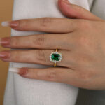 S925 Yellow Gold Halo Emerald Cut Engagement Ring In Sterling Silver - Image 3