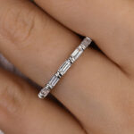 S925 Fashion Emerald Cut Diamond Women's Wedding Band In Sterling Silver