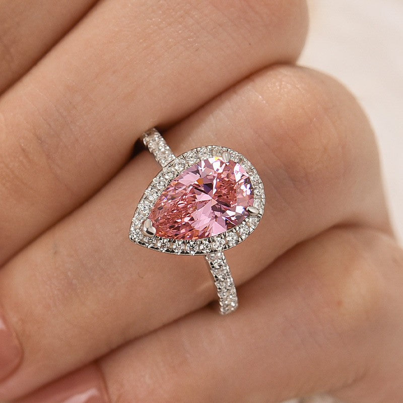 DSC-5169-2-1758195179 S925 Classic 2.2 Carat Pink Pear Cut Halo Engagement Ring for Her - Image 1