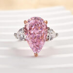 S925 Gorgeous Pear Cut Pink &Yellow Sapphire Three Stone Engagement Ring - Image 3