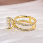 S925 Moissanite Split Shank Design 4.0Ct Round Cut Yellow Gold Engagement Ring - Image 5