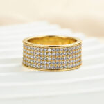 S925 Stunning Yellow Gold Pave Wide Wedding Band In Sterling Silver - Image 6