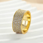 S925 Stunning Yellow Gold Pave Wide Wedding Band In Sterling Silver - Image 5
