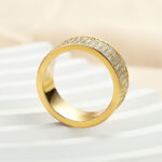 S925 Stunning Yellow Gold Pave Wide Wedding Band In Sterling Silver - Image 7