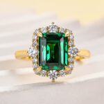 S925 Yellow Gold Halo Emerald Cut Engagement Ring In Sterling Silver - Image 5