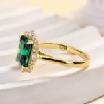 S925 Yellow Gold Halo Emerald Cut Engagement Ring In Sterling Silver - Image 6