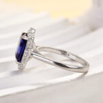 S925 3.0 Carat Halo Emerald Cut Blue Sapphire Engagement Ring In Sterling Silver - Image 7