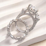 S925 Three Stone Luxury 8.0 Ct Pear Cut Engagement Ring with Stunning Full Pear Cut Women's Wedding Band - Image 5