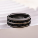 Created White Sapphire Round Cut 925 Sterling Silver Men's Wide Wedding Band - Image 7