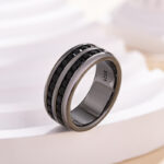 Created White Sapphire Round Cut 925 Sterling Silver Men's Wide Wedding Band - Image 6