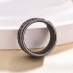 Created White Sapphire Round Cut 925 Sterling Silver Men's Wide Wedding Band - Image 8