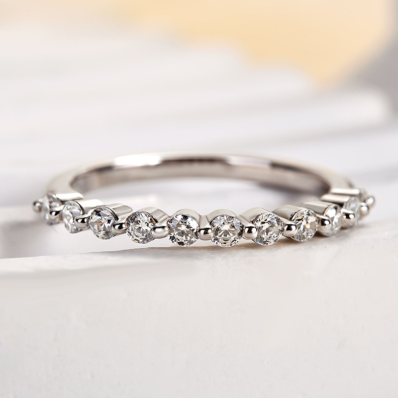 DSC-5638 S925 Classic Round Cut Half Eternity Thin Women's Wedding Band - Image 1