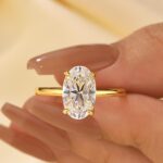 S925 Vintage 3.0 Ct Solitaire Oval Cut Hidden Halo Yellow Gold Engagement Ring In Sterling Silver