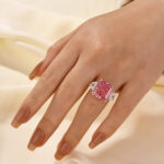 S925 Luxurious Pink Stone Radiant Cut Three Stone Engagement Ring In Sterling Silver - Image 2