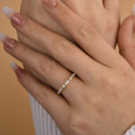S925 Fashion Yellow Gold Emerald & Round Cut Diamond Wedding Band In Sterling Silver - Image 2
