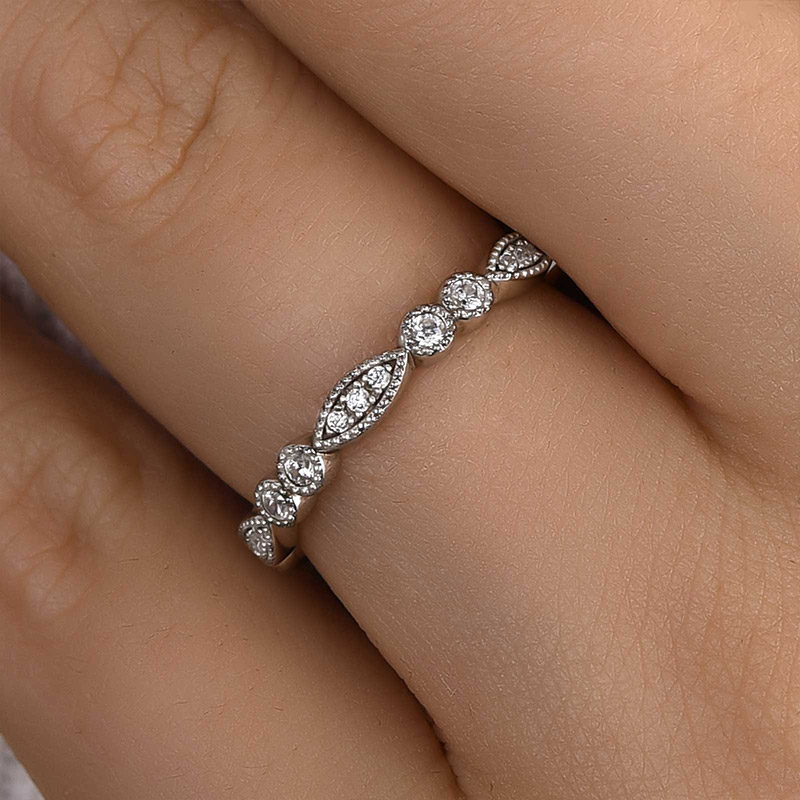 DSC-5768-1 S925 Art Deco White Gold Full Eternity Thin Wedding Band For Women - Image 1
