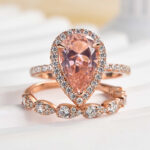 S925 Rose Gold Halo 2.2 Carat Pear Cut Peachy Pink Stone Wedding Set For Women - Image 5