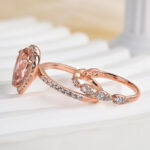 S925 Rose Gold Halo 2.2 Carat Pear Cut Peachy Pink Stone Wedding Set For Women - Image 6