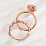 S925 Rose Gold Halo 2.2 Carat Pear Cut Peachy Pink Stone Wedding Set For Women - Image 7
