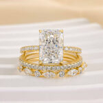 S925 3PC Wedding Set Elegant 3.5 Carat Radiant Cut Simulated Diamond Engagement Ring with Round & Marquise Accents Bands - Image 9