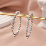 S925 Moissanite 1.4Ct*2 Sparkle Round Cut Women's Hoop Earrings In Sterling Silver - Image 3
