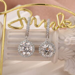 S925 Moissanite 2.0Ct*2 Classic Halo Round Cut Drop Earrings In Sterling Silver - Image 2