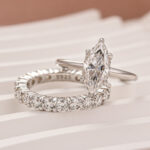 S925 Moissanite 2.0Ct Marquise Cut Solitaire Engagement Ring in Sterling Silver with Eternity Wedding Band - Image 3
