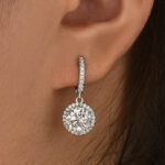S925 Moissanite 2.0Ct*2 Classic Halo Round Cut Drop Earrings In Sterling Silver