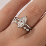 S925 Moissanite 2.0 Ct Marquise Cut Solitaire White Gold Engagement Ring with Round & Marquise Accents Bands