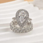 S925 Luxury Eternity Double Halo Pear Cut 3 PC Wedding Set in Sterling Silver – Where Romance Meets Timeless Beauty - Image 2