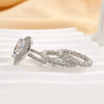 S925 Luxury Eternity Double Halo Pear Cut 3 PC Wedding Set in Sterling Silver – Where Romance Meets Timeless Beauty - Image 3