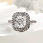 S925 Double Halo Cushion Cut 2 Carat Engagement Ring In White Gold - Image 3