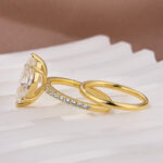 S925 4.0Ct Marquise Cut Yellow Gold Moissanite Diamond Wedding Ring Set - Image 6