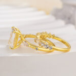 S925 Exquisite Yellow Gold Emerald Cut Three Stone Wedding set For Women In Sterling Silver - Image 6