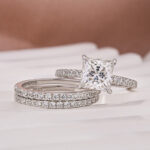 S925 2.0Ct Princess Cut Pavé White Gold Moissanite Diamond Wedding Ring - Image 5