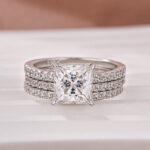 S925 2.0Ct Princess Cut Pavé White Gold Moissanite Diamond Wedding Ring - Image 4