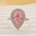 S925 3.5 Carat Double Halo Pear Cut Pink Engagement Ring In Sterling Silver - Image 6