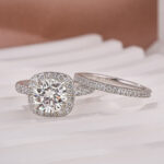 S925 2.0Ct Halo Round Cut White Gold Moissanite Diamond Wedding Ring - Image 5