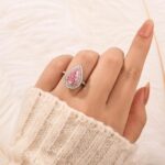 S925 3.5 Carat Double Halo Pear Cut Pink Engagement Ring In Sterling Silver - Image 5