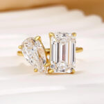 S925 Unique Double Stones Design Emerald Cut & Pear Cut Engagement Ring In Sterling Silver - Image 3
